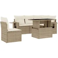 vidaXL 6-delige tuinmeubelset met kussens, beige, polyrotan