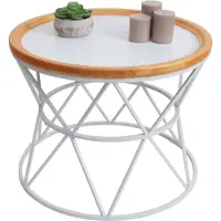 MCW Salontafel -N32, salontafel bijzettafel loungetafel sofatafel woonkamertafel, metalen frame hout Ø66cm wit