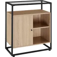 TecTake Ladekast met Glazen Oppervlak - 70x 38x 80,5 cm - Industrieel Design - Houten Dressoir met Zwart Metalen Frame