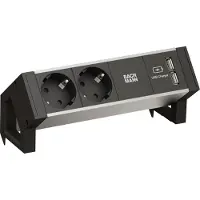 Bachmann DESK2 ALU zwart, met 2x geaarde stekkercontacten en 1x USB-oplaadpoort