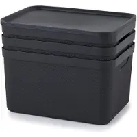 Rotho Jive opbergboxen set van 3 opbergdozen 16 l met deksel, kunststof (PP gerecycled), zwart/antraciet, 3x16 (35 x 25 x 20 cm)