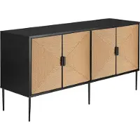 TecTake Dressoir Juna - 150 x 47 x 77 cm - Kast met Boho Hout Jute-Look - 2 Opbergvakken met Magnetische Deuren en Tussenplanken - TV Meubel - Opbergkast met Deuren - Zwart - Landelijk