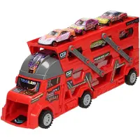 Lobbes Uitklapbare Autotransporter met Afschietfunctie - Rood