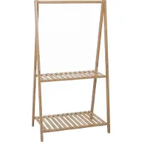MCW Bamboe kapstok -Q32, kapstok, kledingrek, schoenenrek, met stang en 2 planken, 130x70x44 cm ~ naturel