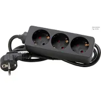 Kopp stopcontactstrip met 3 stopcontacten, zwart, met kinderbeveiliging