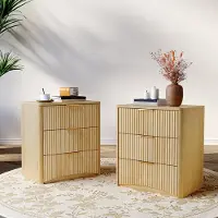 OKWISH Nachtkastje - 3 Lades Met Softclose - Slaapkamer Opbergruimte - MDF Eikenkleur - 58×38×64 Cm