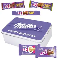 Milka Leo Mix Collection Box "Happy Birthday" - Leo White, Melk, Go, Crispy Choco & Crispy Hazelnut - 689g