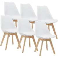 En.casa Eetkamerstoel 'Fläten', set van 6, gestoffeerde stoel, kunstleer, wit