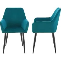 En.casa Eetkamerstoelen 'Hollola', set van 2. Beklede stoelen met armleuningen, fluweel, turquoise