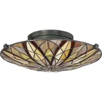 QUOIZEL Tiffany plafondlamp Victory, dimbaar, multicolor, Woon-/ Eetkamer, Glas, Tiffany, plafondlamp