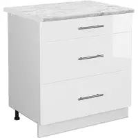 Vicco Fame-Line Keukenonderkast – 80 cm met 3 laden, WB Marmer Wit Hoogglans