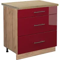 Vicco Fame-Line Keukenonderkast – 80 cm met 3 laden, WB Eik Bordeauxrode hoogglans