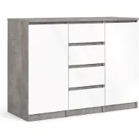Ebuy24 Nada dressoir 2 deuren en 4 lades, betondecor/wit hoogglans.