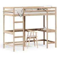 vidaXL Hoogslaper met bureau, 90x200 cm, massief grenenhout