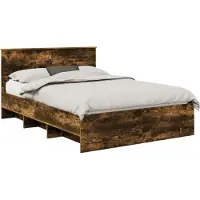 vidaXL Bedframe met hoofdeinde Rook Eiken 140 x 200 cm Bewerkt hout