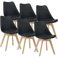 En.casa Eetkamerstoel 'Fläten', set van 6, gestoffeerde stoel, kunstleer, zwart