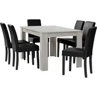 En.casa [] Eettafel eikenhout, wit, met 6 zwarte stoelen bekleed met kunstleer, afmetingen 140x90 cm. Eetset voor de eetkamer