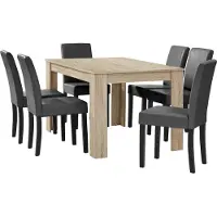 En.casa [] Eettafel van licht eikenhout met 6 donkergrijze stoelen, bekleed met kunstleer. Afmetingen: 140x90 cm. Eetset voor de eetkamer