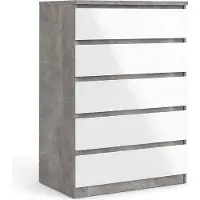 Ebuy24 Nada kommode hoog met 5 lades, betondecor/wit hoogglans.