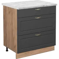 Vicco Fame-Line Keukenonderkast – 80 cm met 3 laden, WB Marmer Antraciet-goud