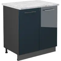 Vicco Wastafelkast Fame-Line Donkerblauw hoogglans 80 cm , WB Marmer, Model 48808