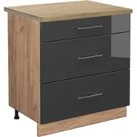 Vicco Fame-Line Keukenonderkast – 80 cm met 3 laden, WB Eik Antraciet Hoogglans