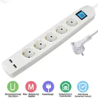 MaxTrack stekkerdoos met 5 contacten en 2x USB / wit - 5 meter