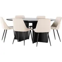Ebuy24 Strada eethoek uittrekbare tafel Ø120cm, 170cm en 6 stoelen zwart, beige.