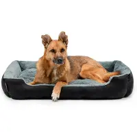 Lionto zacht Hondenbed, omkeerbaar kussen & antislip bodem 90x70 cm zwart/grijs