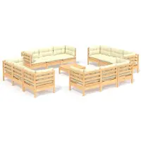 vidaXL 13-delige Loungeset met crèmekleurige kussens grenenhout