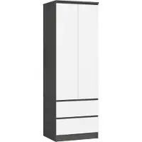 Akord Kledingkast STAR S60 met 2 Deuren en 2 Lades / Furniture Factory / Grafietgrijs - Wit / 60 x 180 x 51 cm