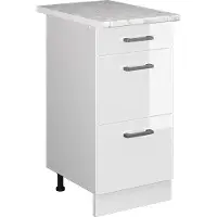 Vicco R-Line Keukenonderkast – 40 cm met laden, met marmeren werkblad Wit Hoogglans