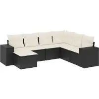vidaXL 7-delige tuinmeubelset met kussens, zwart, polyrotan
