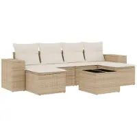 vidaXL 7-delige Loungeset met kussens poly rattan beige