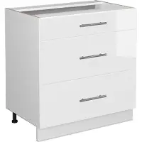 Vicco Keukenonderkast Fame-Line, Wit Hoogglans/Wit, 80 cm met 3 laden, zonder werkblad