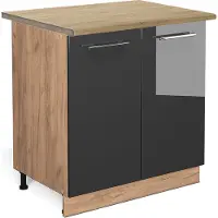 Vicco Keukenonderkast Fame-Line Antraciet Hoogglans 80 cm met legplank, WB Eik, Model 46639