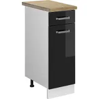 Vicco Keukenonderkast R-Line Zwart hoogglans 30 cm , WB Eik, Model 45890