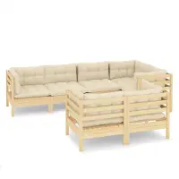 vidaXL 7-delige Loungeset met crèmekleurige kussens grenenhout