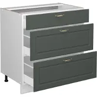 Vicco Fame-Line Keukenonderkast – 80 cm met 3 laden, WB Eik Groen-Goud Landhuis