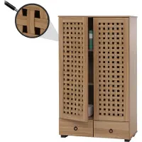 Mendler Vitrinekast -N87, woonkamer kast, 3D vlechtwerk design 2 deuren 3 opbergvakken 2 soft-close laden, 138x80x36cm ~ bruin