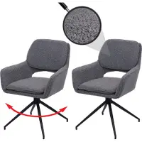 Mendler Set van 2 eetkamerstoelen HWC-N74, keukenstoel, draaibaar met automatische terugdraaimechanisme, bekleding: bouclé stof (540g/m²), kleur: grijs
