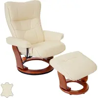Robas Lund MCA relaxfauteuil Montreal, TV-fauteuil kruk, echt leer 130kg draagvermogen ~ crème, honingkleurig