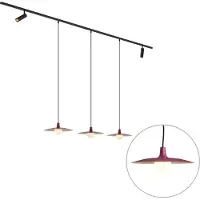 QAZQA Modern railsysteem zwart met 2 spots en 3 hanglampen paars 1-fase - Slimline Uzzy Panzi