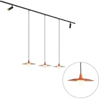 QAZQA Modern railsysteem zwart met 2 spots en 3 hanglampen oranje 1-fase - Slimline Uzzy Panzi