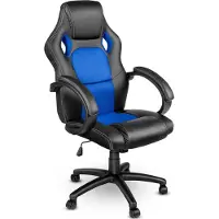 Tresko Racing directeursstoel bureaustoel draaistoel 14 kleurvarianten, gevoerde armleuningen, wipmechaniek, liftsysteem SGS-getest (zwart/blauw)