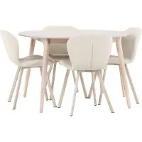 Ebuy24 Flora eethoek tafel Ø120cm en 4 stoelen whitewash, beige.