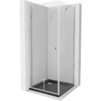 Mexen Lima douchecabine vouwbaar 90 x 90 , transparant, chroom + Flat douchebak, zwart - 856-090-090-01-00-4070