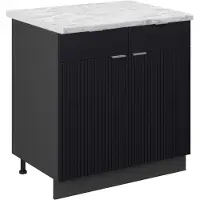 Vicco Keukenonderkast Fame-Line Zwart gestreept 80 cm , WB Marmer, Model 50673