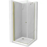 Mexen Pretoria douchecabine scharnierend 80 x 80 , transparant, goud + vlakke douchebak - 852-080-080-50-00-4010