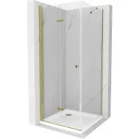 Mexen Lima vouwdeur douchecabine 80 x 80 , transparant, goud + Flat douchebak - 856-080-080-50-00-4010